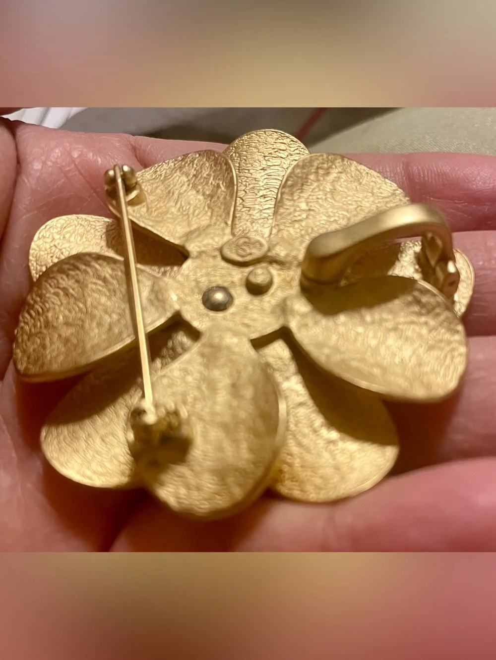 Premier Designs Gold Floral Brooch with Crystal Center